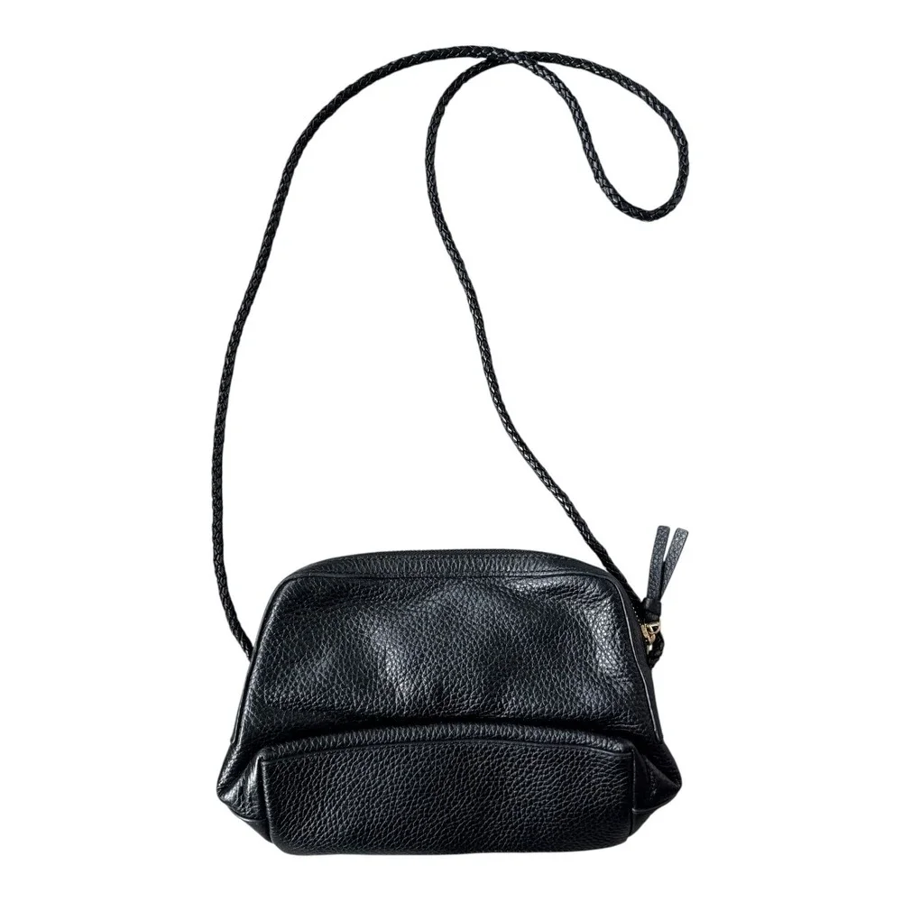 Tory Burch Taylor Camera Bag Black Pebbled Leather Rope Strap Crossbody Bag Chic